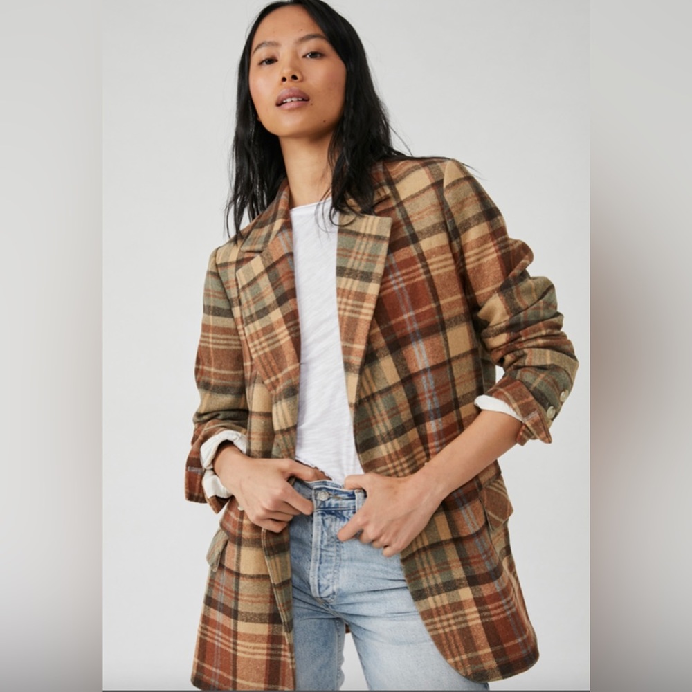 Free People Mari Plaid Blazer Jacket - Picture 4 of 16